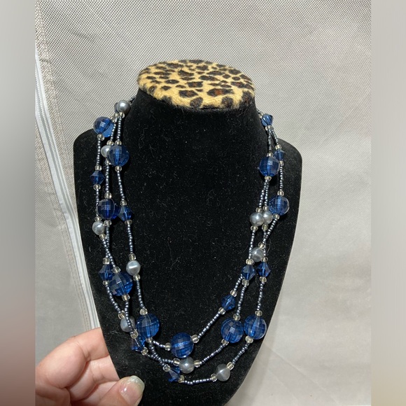 Gray and Blue Large and Seed Bead Long Necklace. Multiple Options for Layering - Picture 5 of 6